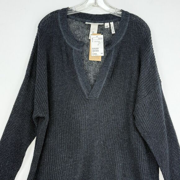 H&M Women’s Dark Blue Deep V Neck Long Sleeve Sweater Pullover Sweatshirt Size L - Picture 4 of 16
